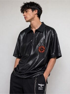 Boy London Black Textured Half-Zip Shirt | Oversized Streetwear Polo